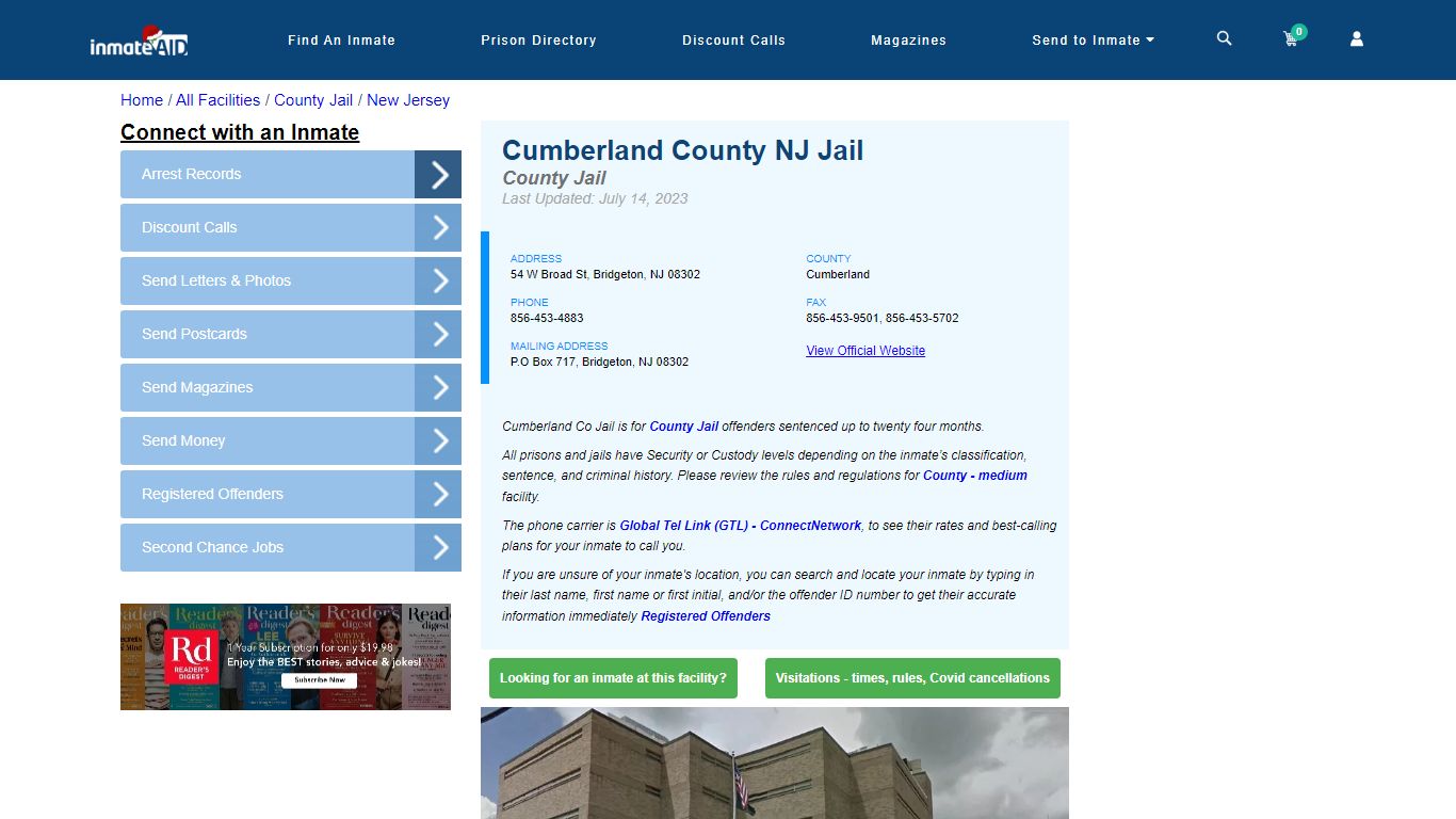 Cumberland County NJ Jail - Inmate Locator - Bridgeton, NJ
